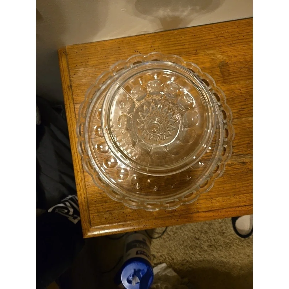 This item is a vintage McKee Plymouth clear pressed‎ glass cake stand